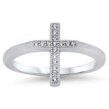 Sterling Silver Modish Cross Design Inlaid with Clear Czs RingAnd Face Height of 13MM