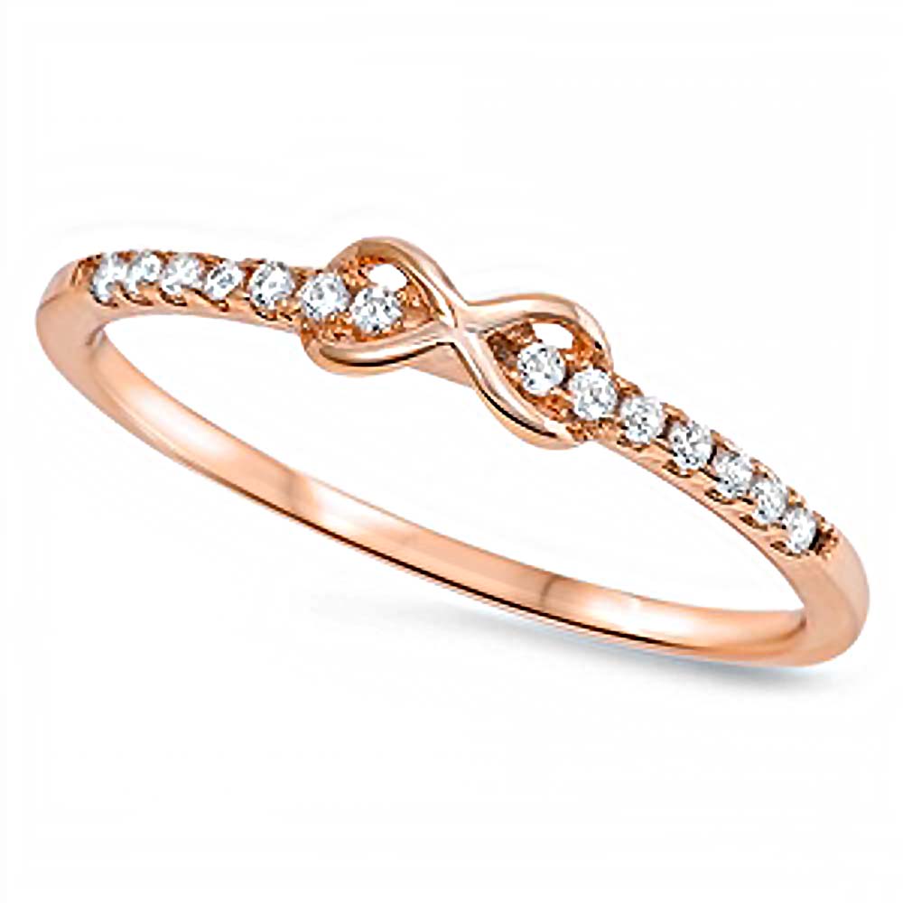 Sterling Silver Fancy Rose Gold Plated Band Set with Clear Czs and Infinity Design RingAnd Face Height of 3MM