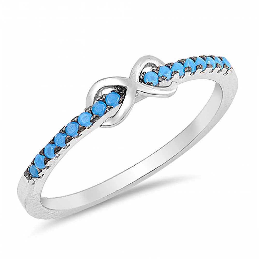 Sterling Silver Nano Imitation Turquoise Infinity Shaped With CZ RingAnd Face Height 3mm