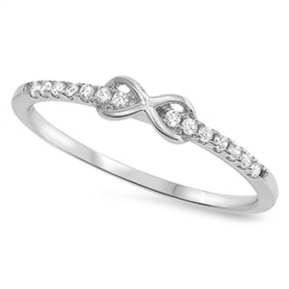 Sterling Silver Fancy Band Set with Clear Czs and Infinity Design RingAnd Face Height of 3MM