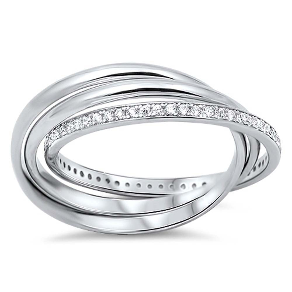 Sterling Silver Round Rings Shaped Clear CZ RingAnd Band Width 2mm