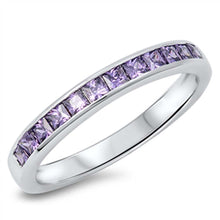 Load image into Gallery viewer, Sterling Silver Fancy Princess Cut Amethyst Czs Eternity Band Ring with Face Height of 3MM