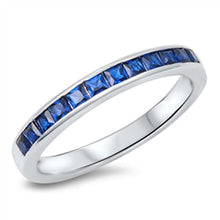 Load image into Gallery viewer, Sterling Silver Fancy Princess Cut Blue Sapphire Czs Eternity Band Ring with Face Height of 3MM