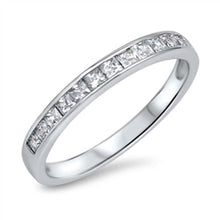 Load image into Gallery viewer, Sterling Silver Classic Style Princess Cut Clear Czs Eternity band Ring with Face Height of 3MM