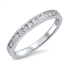 Sterling Silver Classic Style Princess Cut Clear Czs Eternity band Ring with Face Height of 3MM