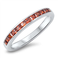 Sterling Silver Fancy Princess Cut Garnet Czs Eternity Band Ring with Face Height of 3MM