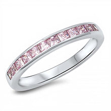 Load image into Gallery viewer, Sterling Silver Fancy Princess Cut Pink Czs eternity Band Ring with Face Height of 3MM