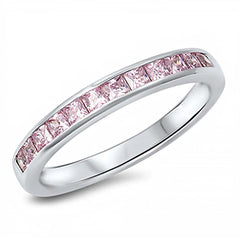 Sterling Silver Fancy Princess Cut Pink Czs eternity Band Ring with Face Height of 3MM