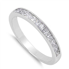 Sterling Silver Classy Eternity Band Ring with Clear Simulated Crystals on Channel SettingAnd Band Width 3 MM
