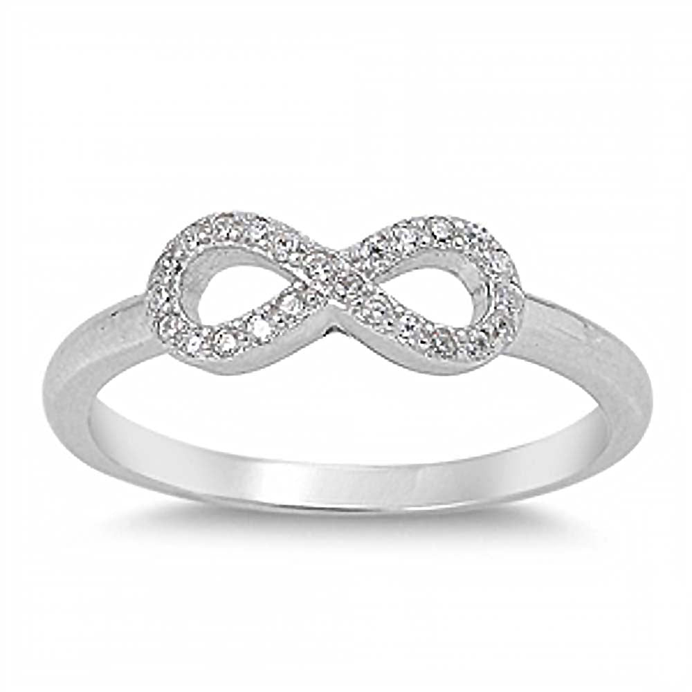 Sterling Silver Fancy Small Pave Infinity Ring with Face Height of 5MM