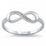 Sterling Silver Fancy Infinity Band Ring with Clear Cz Stones AccentAnd Face Height of 6MM