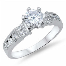 Load image into Gallery viewer, Sterling Silver Classy Solitaire 6 Prongs Round Cut Clear Cz on Center and Band Set with Round and Baguette Cz on Channel SettingAnd Face Height of 7MM