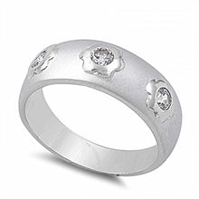 Load image into Gallery viewer, Sterling Silver Fashion Plumeria Pattern Design with Clear Cz RingAnd Face Heigth of 7MM