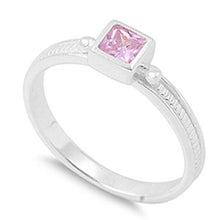 Load image into Gallery viewer, Sterling Silver Fancy Princess Cut Pink Cz on Bezel Setting with Face Height of 5MM