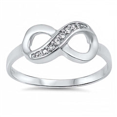 Sterling Silver Fancy Infinty Design Embedded with Clear Cz Stones RingAnd Face Height of 8MM