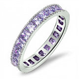 Sterling Silver Fancy Princess Cut Amethyst Czs Eternity Band Ring with Face Height of 3MM