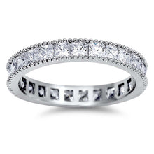 Load image into Gallery viewer, Sterling Silver Fancy Princess Cut Clear Czs Eternity Band Ring with Face Height of 3MM