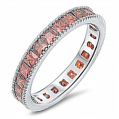 Sterling Silver Fancy Princess Cut Garnet Czs Eternity Band Ring with Face Height of 3MM