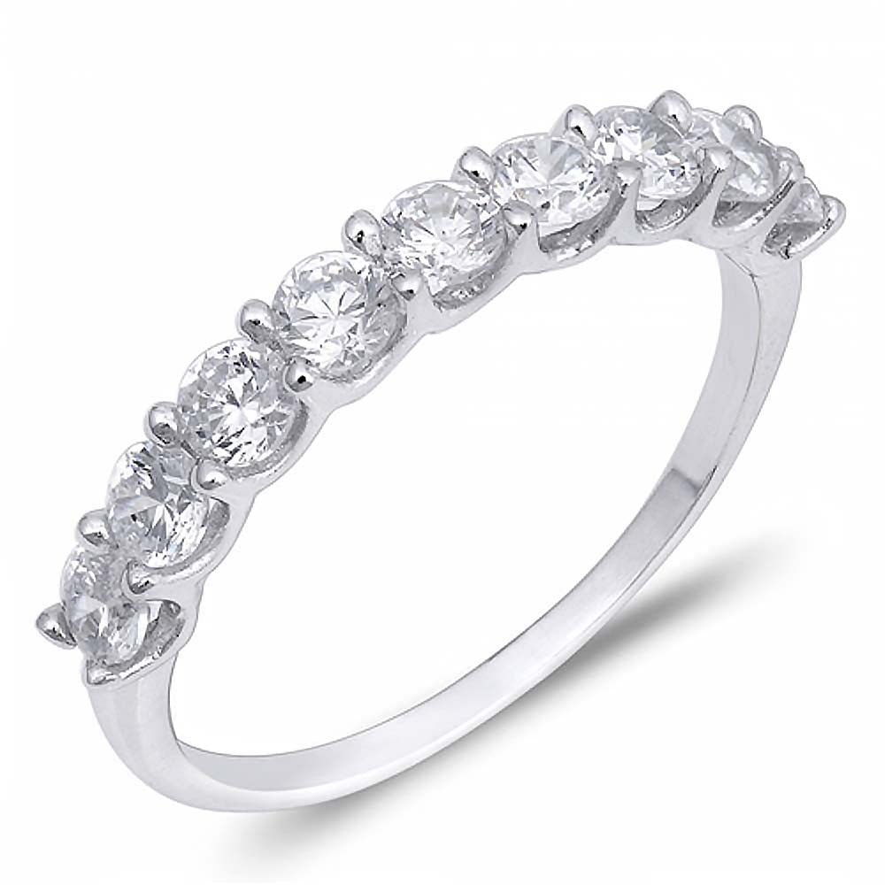 Sterling Silver Stylish Solitaire Prongs Set with 9 Round Clear Czs RingAnd Face Heigth of 3MM