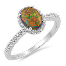 Load image into Gallery viewer, Sterling Silver Round Shaped Black Lab Opal With Clear CZ Ring