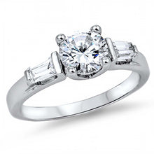 Load image into Gallery viewer, Sterling Silver Stylish Solitaire Prong Set with Round Cut Clear Cz on Center with Tapered Baguette Cz on Both Side RingAnd Face Height of 7MM