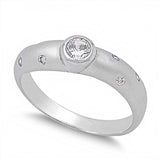 Sterling Silver Single Stone Round Clear CZ RingAnd Face Height 5mm