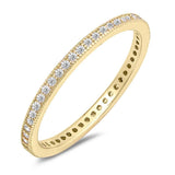 Sterling Silver Yellow Gold Classy Eternity Band Ring with Clear Simulated Crystals on Channel SettingAnd Band Width 2 MM