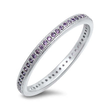 Load image into Gallery viewer, Sterling Silver Fancy Round Cut Amethyst Czs Eternity Band Ring with Face Height of 2MM