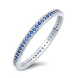 Sterling Silver Fancy Round Cut Blue Sapphire Czs Eternity Band Ring with Face Height of 2MM