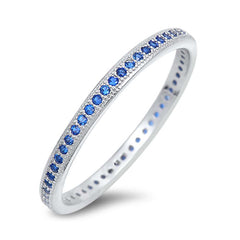 Sterling Silver Fancy Round Cut Blue Sapphire Czs Eternity Band Ring with Face Height of 2MM