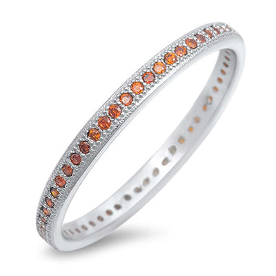 Sterling Silver Fancy Round Cut Garnet Czs Eternity Band Ring with Face Height of 2MM