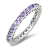 Sterling Silver Classy Eternity Band Ring Set with Amethyst CzsAnd Face Height of 3MM