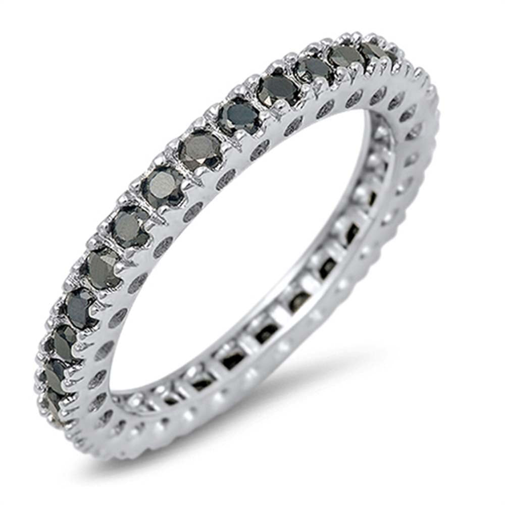 Sterling Silver Eternity Band Ring Set with Black Czs, Face Height of 3MM