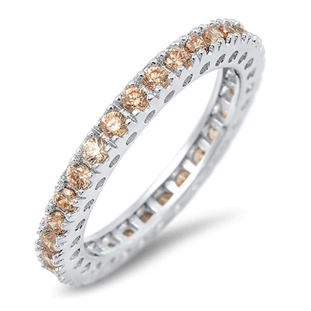 Sterling Silver Eternity Band Ring Set with Champagne Czs, Face Height of 3MM