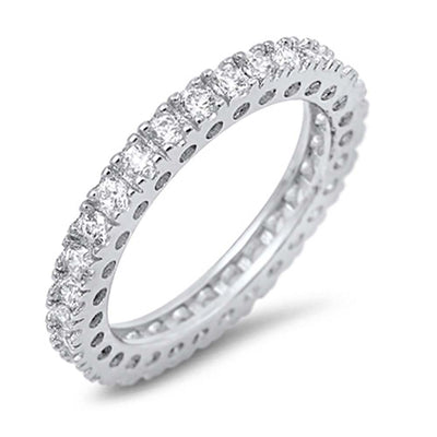 Sterling Silver Circle Wedding Band Clear CZ RingAnd Face Height 3mm