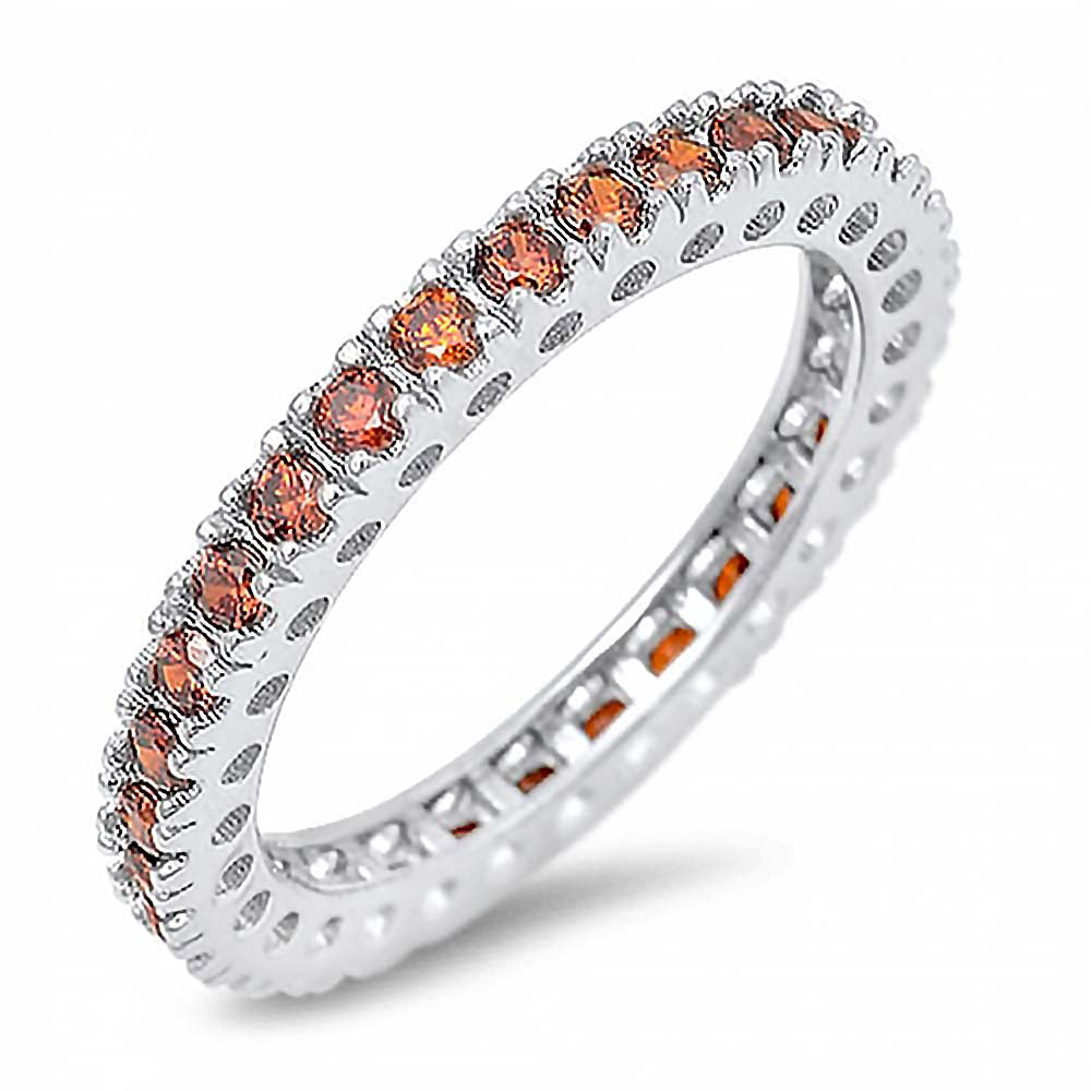 Sterling Silver Eternity Band Ring Set with Garnet CzsAnd Face Height of 3MM
