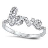 Sterling Silver Love Shaped Clear CZ RingAnd Face Height 9mm