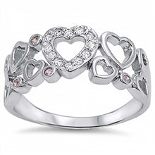 Load image into Gallery viewer, Sterling Silver Fancy Multi Cut-Out Heart Design with Clear Czs Inlaid RingAnd Face Heigth of 9MM