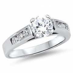 Sterling Silver Round Clear CZ RingAnd Face Height 6mm
