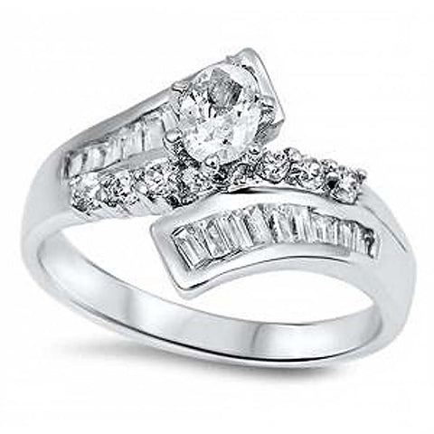 Sterling Silver Curves Shaped Clear CZ RingAnd Face Height 13mm