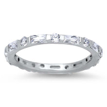 Load image into Gallery viewer, Sterling Silver Stylish Channel Set with Straight Baguette and Round Cut Clear Czs Ring with Face Height of 2MM