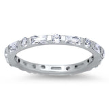 Sterling Silver Stylish Channel Set with Straight Baguette and Round Cut Clear Czs Ring with Face Height of 2MM