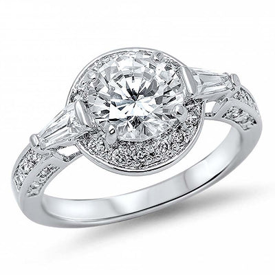 Sterling Silver Rhodium Plated Circle Shaped Clear CZ RingAnd Face Height 12mm