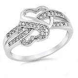 Sterling Silver Trendy Upside Down Cut-Out Heart Design Inlaid with Clear Czs Eternity Band Ring with Face Heigth of 12MM