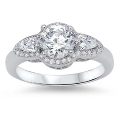 Sterling Silver Vintage Style Halo Clear Cz with Round Clear Cz Center RingAnd Face Height of 10MM