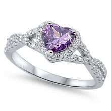 Load image into Gallery viewer, Sterling Silver Amethyst Heart StoneAnd Decorated With Clear CZ StonesAnd Face Height 8MM