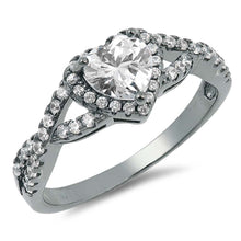 Load image into Gallery viewer, Sterling Silver Black Rhodium Plated Heart Shaped With Clear CZ RingAnd Face Height 8mm