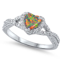 Sterling Silver Heart Shaped Black Lab Opal Ring With CZ Stones