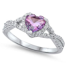 Load image into Gallery viewer, Sterling Silver Heart Pink to Purple Ombré CZ Ring