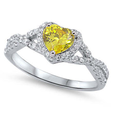 Load image into Gallery viewer, Sterling Silver Yellow Heart Shaped StoneAnd Decorated With Clear CZ StonesAnd Face Height of 8MM
